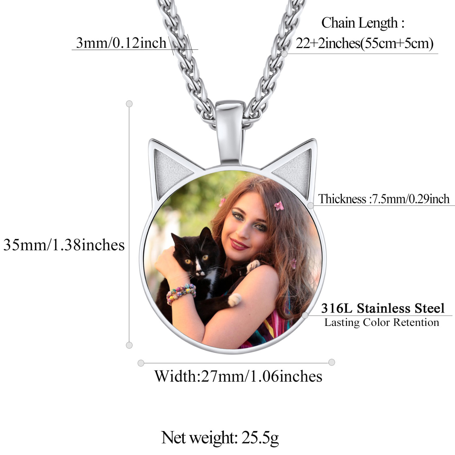 Collier Photo Chat Personnalisé Souvenir pour Amoureux des Animaux taille