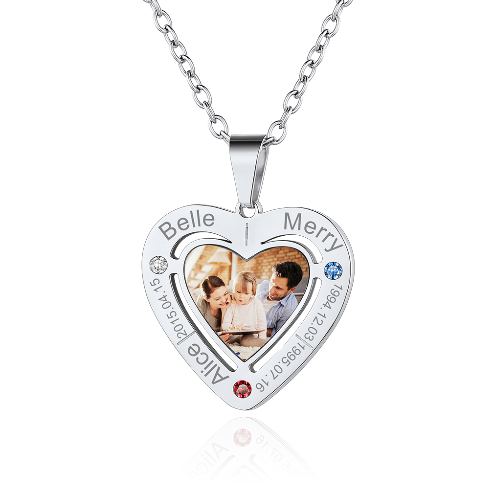 Collier Photo Gravé Médaillon Personnalisé avec pierre de naissance