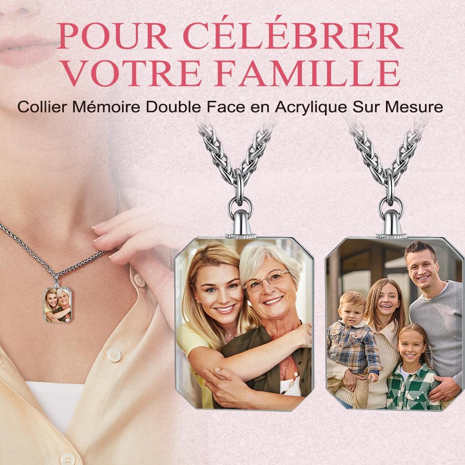 Collier Photo Personnalisé Double Face en Acrylique pour famille