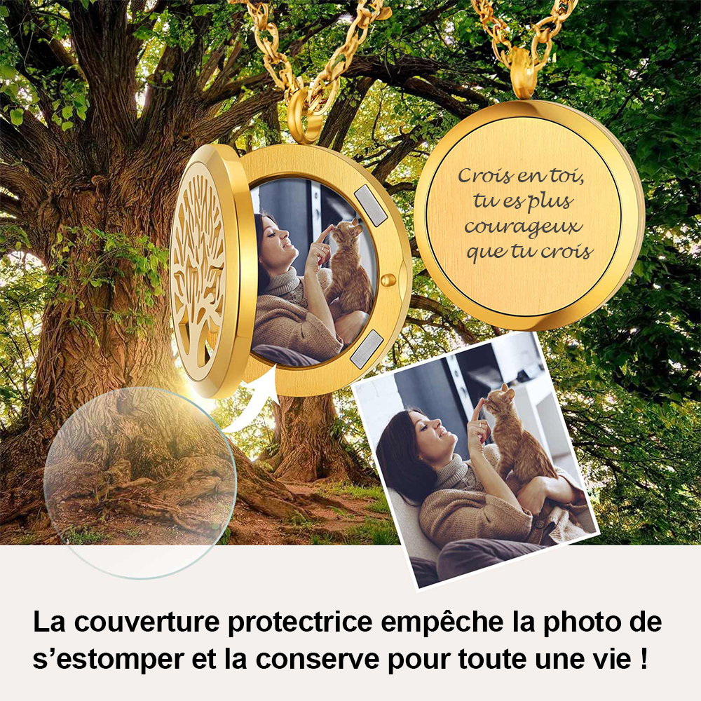 Collier Photo Personnalisé Médaillon Arbre de Vie  