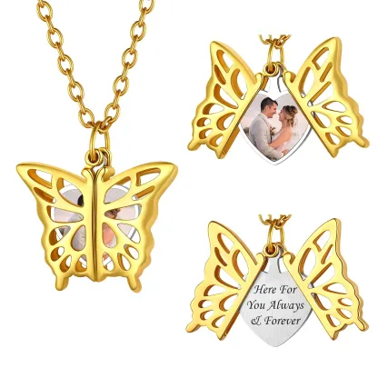 Collier Photo Personnalisé avec Ailes d'Ange pour Femme