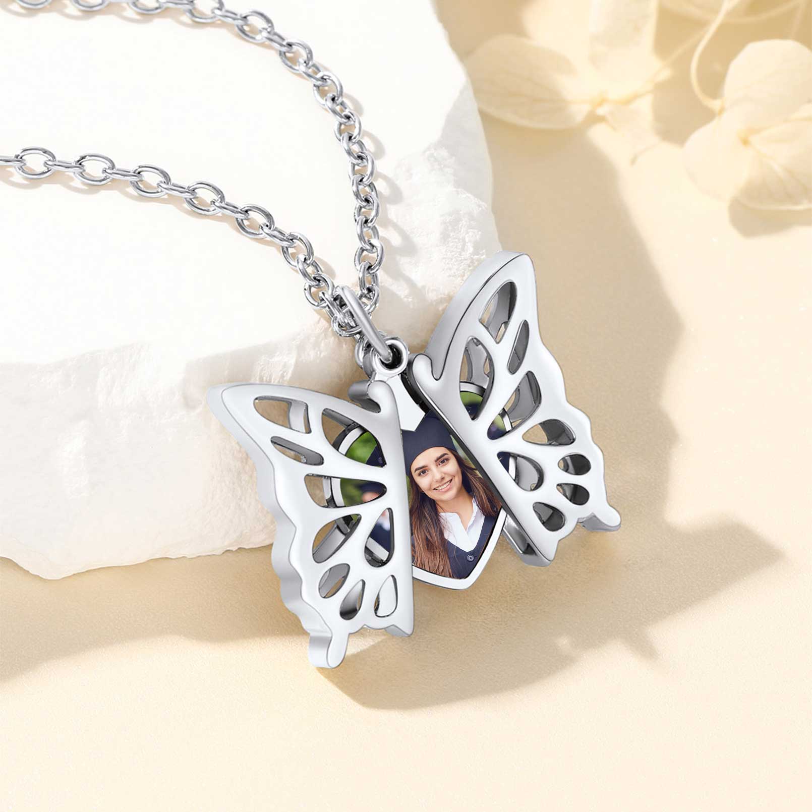 Collier Photo Personnalisé avec Ailes d'Ange argenté