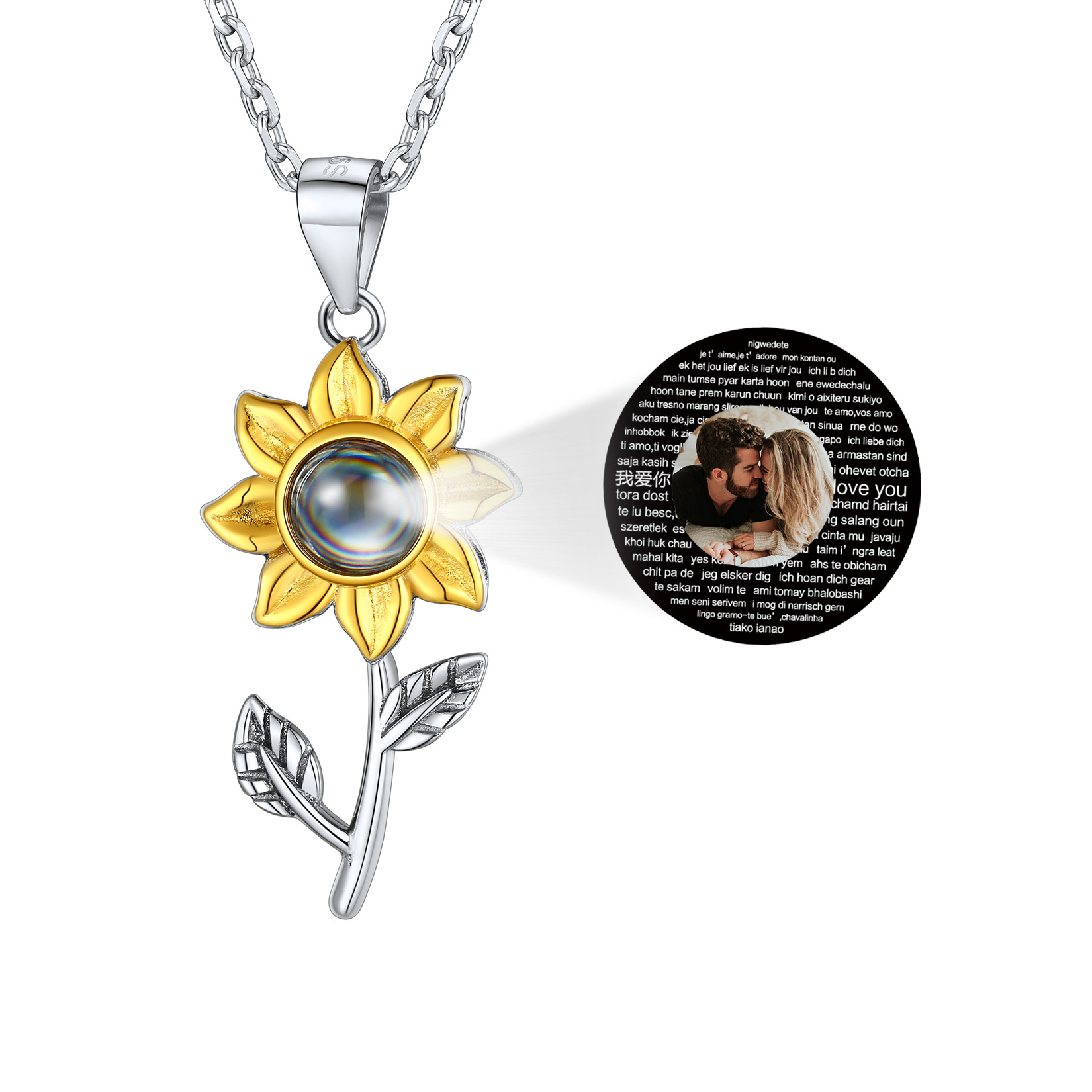 Collier Photo 100 langues Projection Tournesol Personnalisé