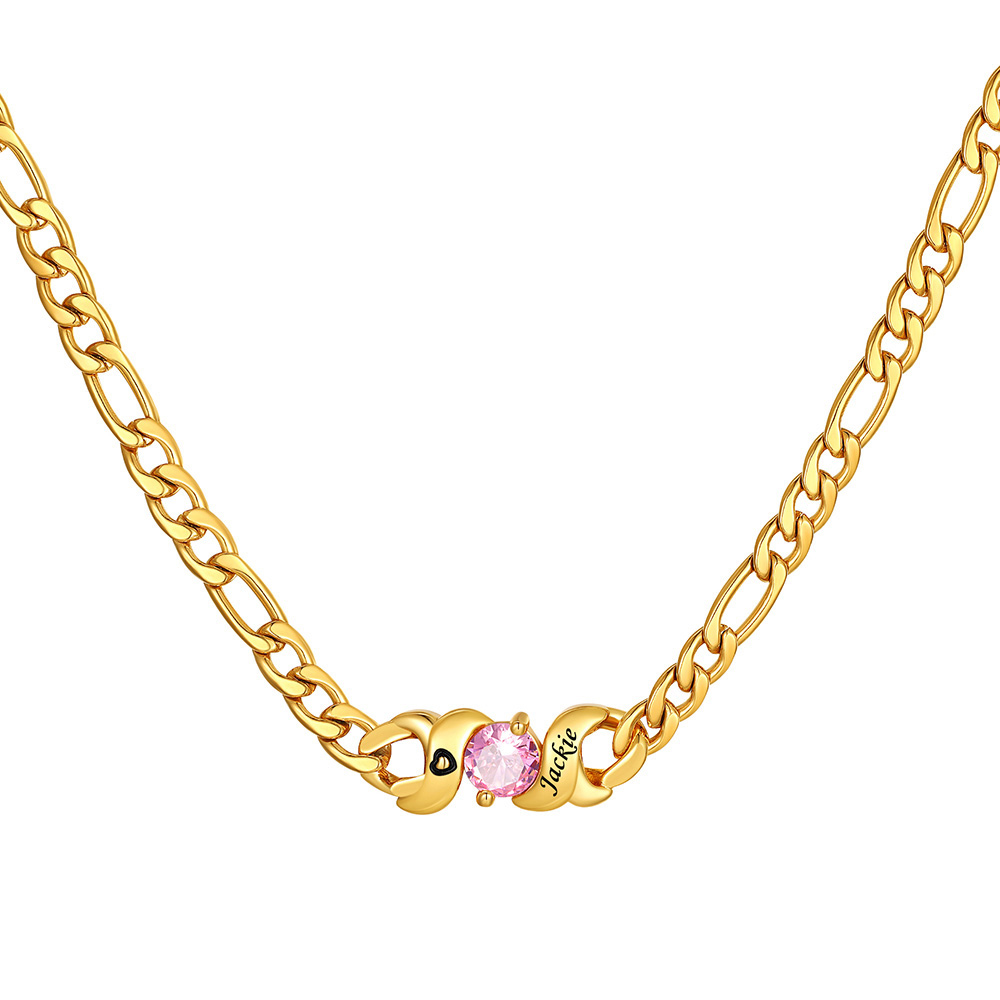Collier Figaro Personnalisé avec Pierres de Naissance et Gravure pour Famille