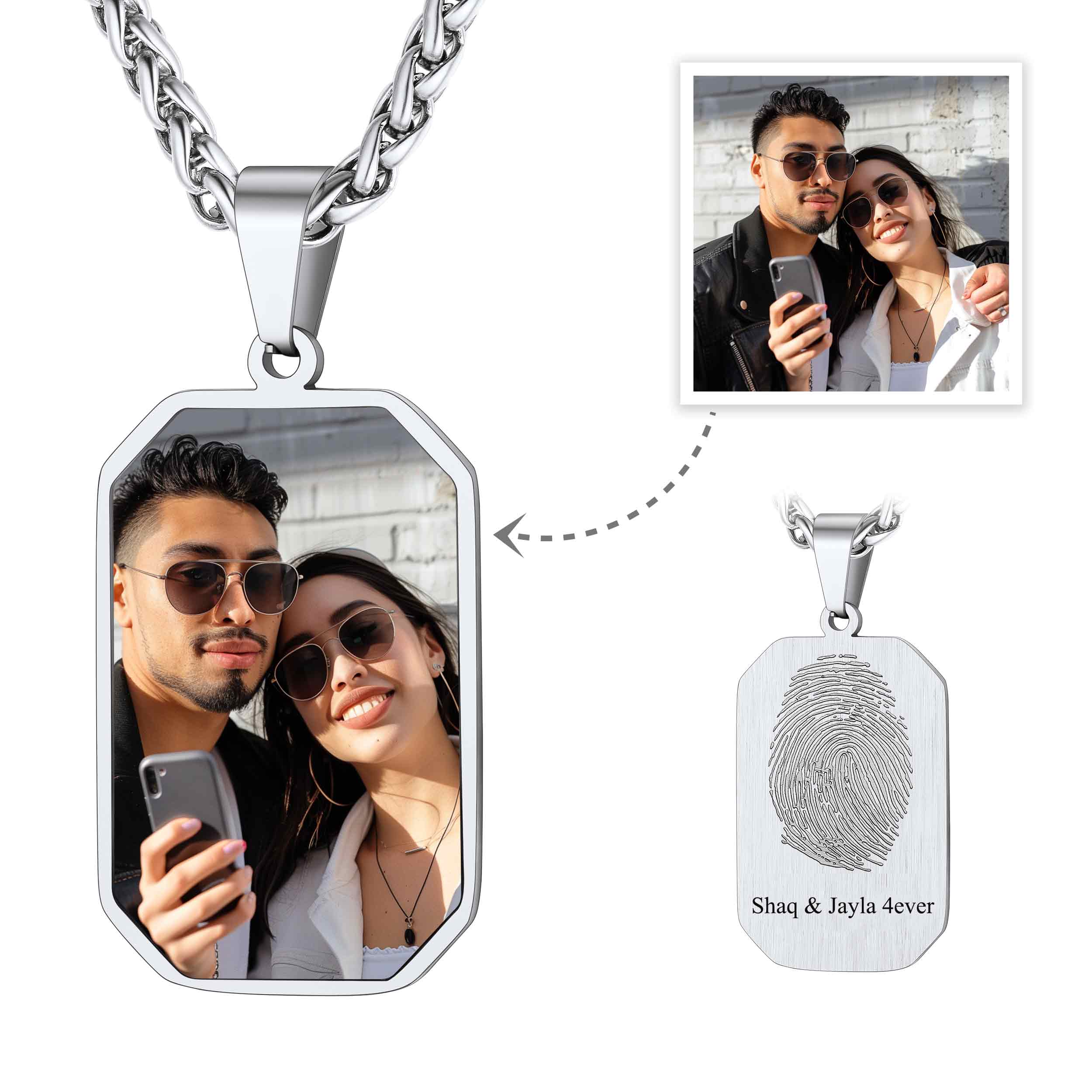 Collier Plaque Militaire Octogonale avec Empreinte et Photo