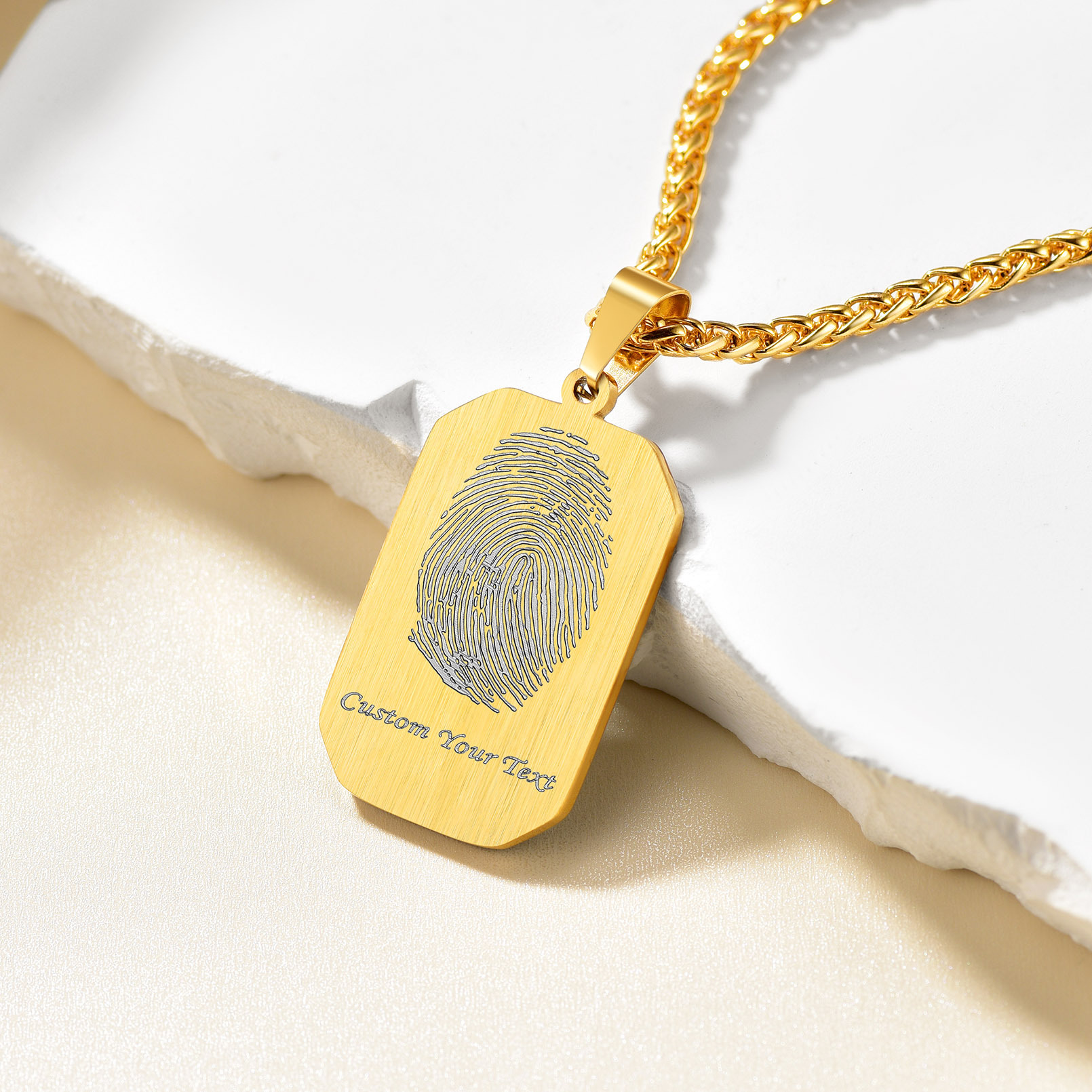 Collier Plaque Militaire Octogonale avec Empreinte et Photo or