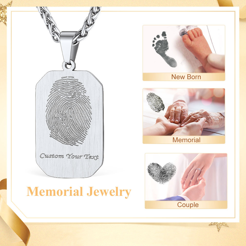 Collier Plaque Militaire Octogonale avec Empreinte et Photo memorial bijoux