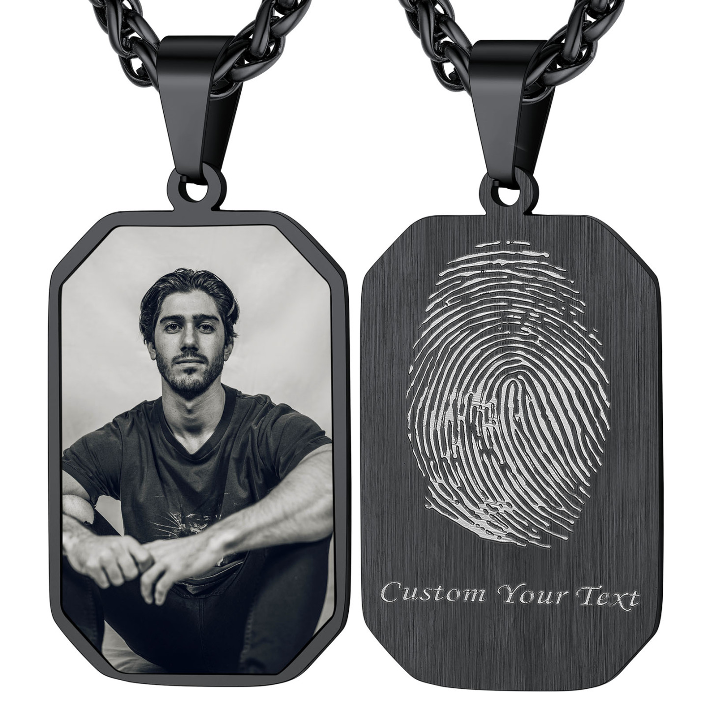 Collier Plaque Militaire Octogonale avec Empreinte et Photo noir