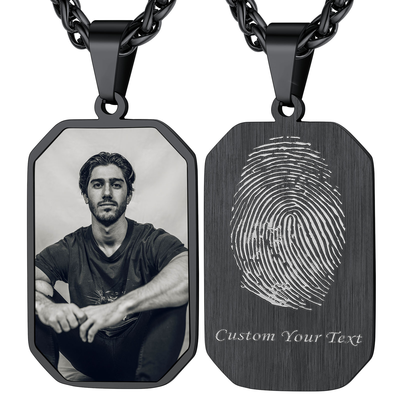 Collier Plaque Militaire Octogonale avec Empreinte et Photo noir