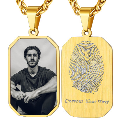 Collier Plaque Militaire Octogonale avec Empreinte et Photo or