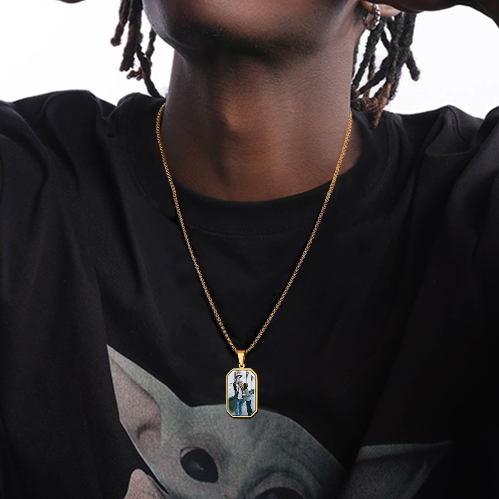Collier Plaque Militaire Octogonale avec Empreinte et Photo pour homme