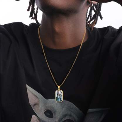 Collier Plaque Militaire Octogonale avec Empreinte et Photo pour homme