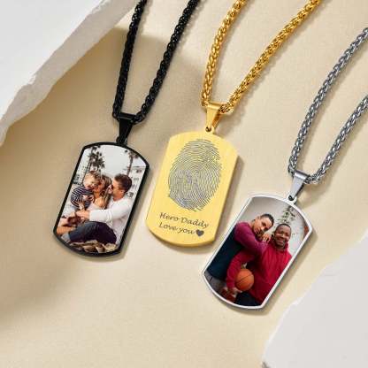 Collier Plaque Militaire Personnalisée avec Empreinte Digitale et Photo 3 couleurs