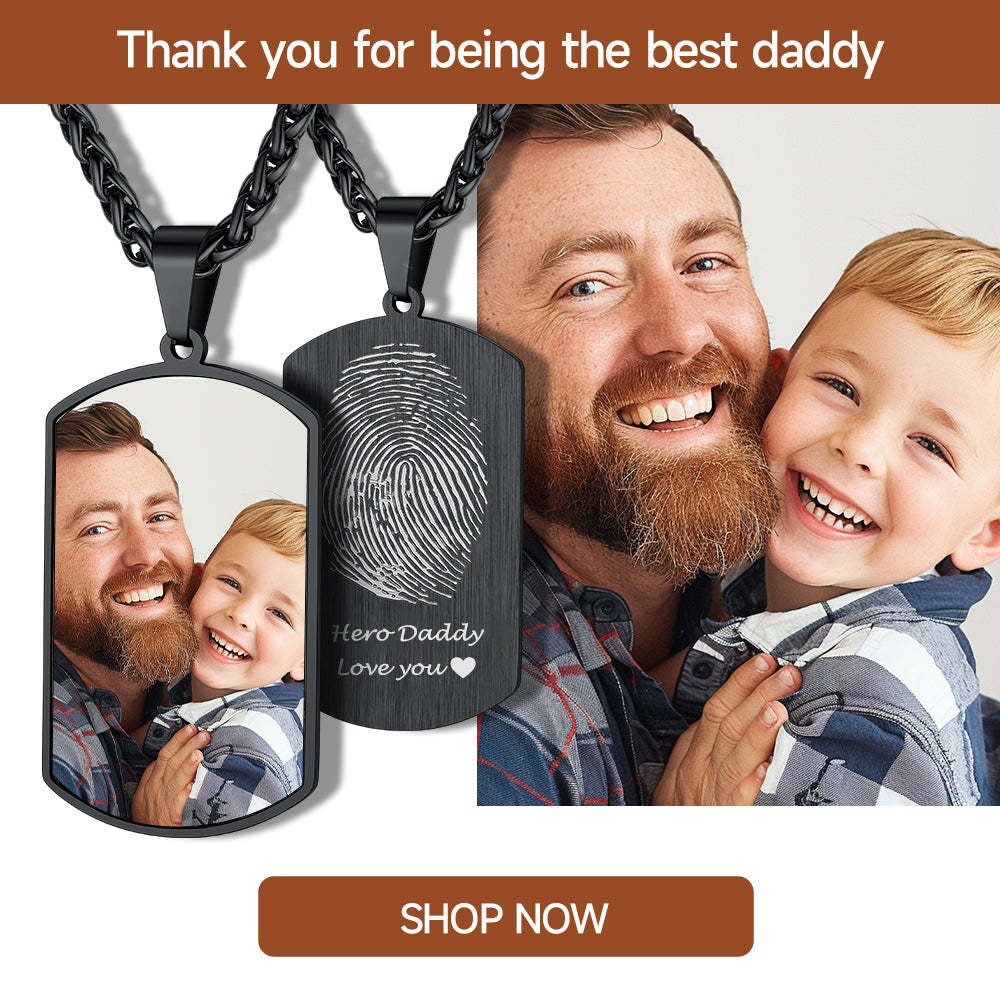 Collier Plaque Militaire Personnalisée avec Empreinte Digitale et Photo cadeau pour papa