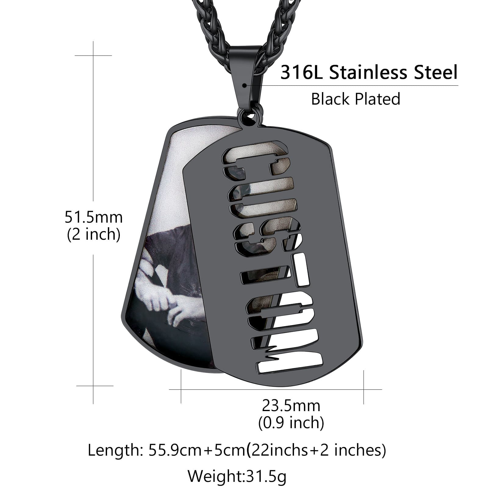 Collier Plaque Militaire Personnalisée avec Photo et Nom Gravé taille