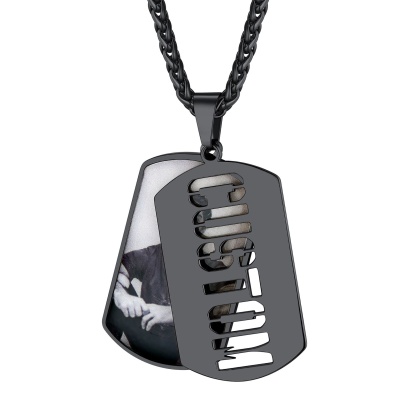 Collier Plaque Militaire Personnalisée avec Photo et Nom Gravé noir