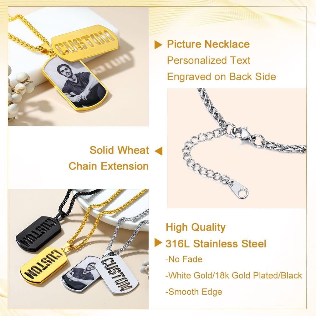 Collier Plaque Militaire Personnalisée avec Photo et Nom Gravé détail