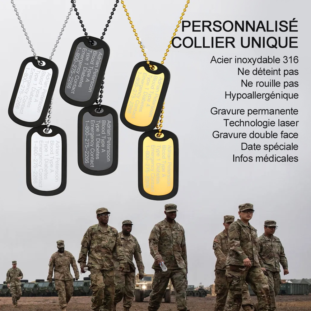 Collier Plaque Militaire différent couleurs