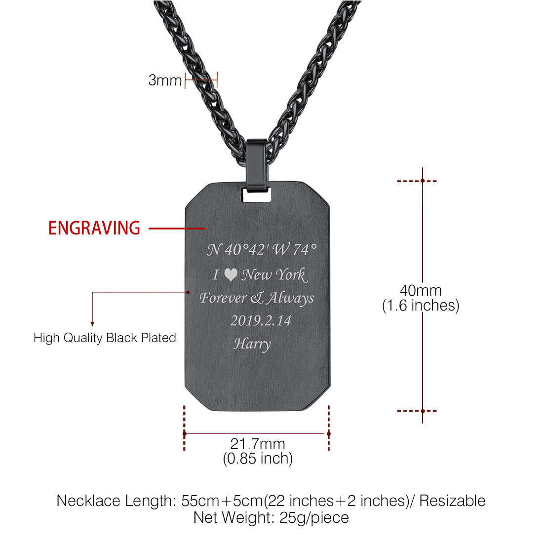 Collier Plaque d'Identité Octogonale Personnalisée avec Gravure