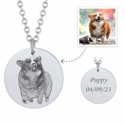 Collier Portrait d'Animal Personnalisé 1-3 Rond avec Nom