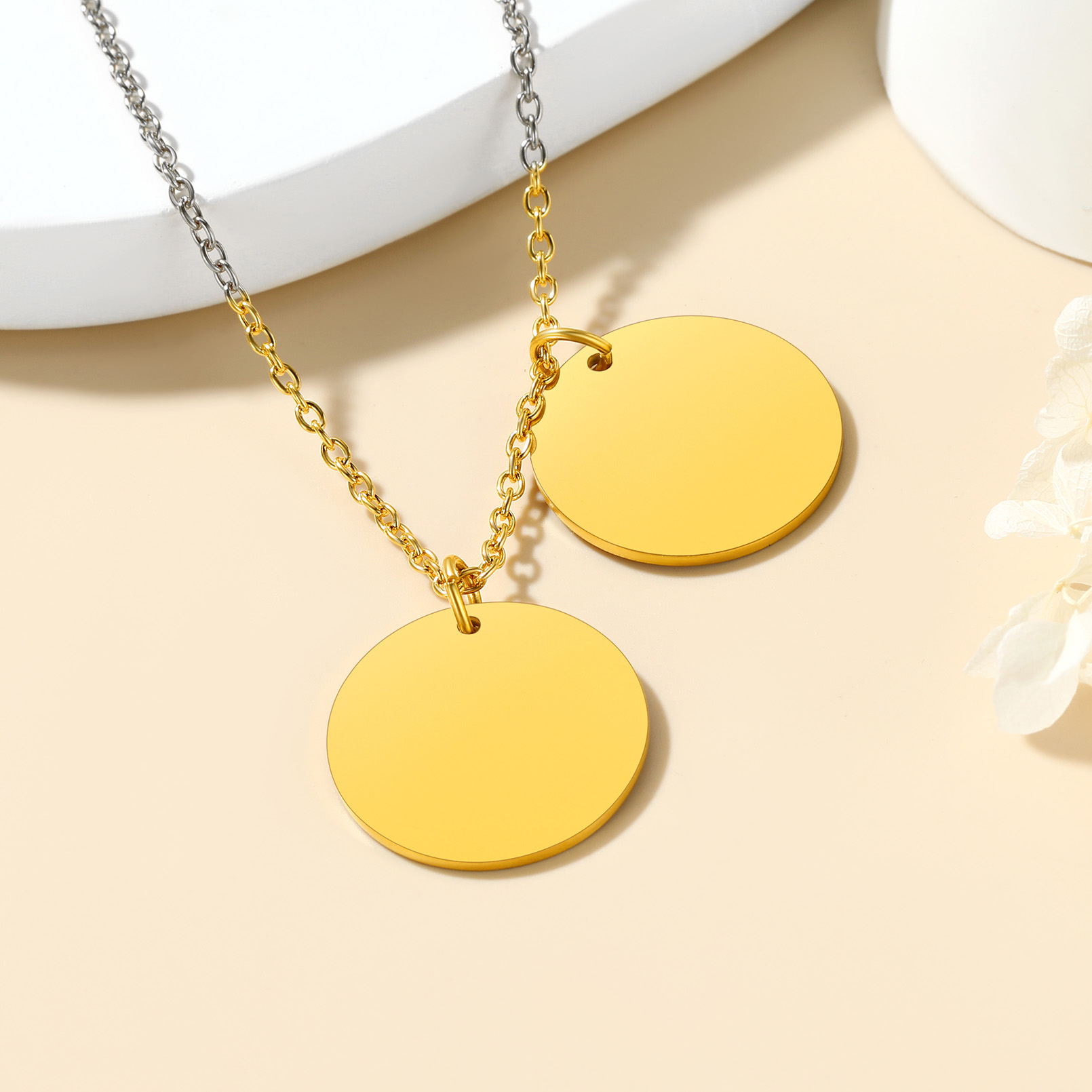 Collier Portrait d'Animal Personnalisé 1-3 Rond avec Nom or