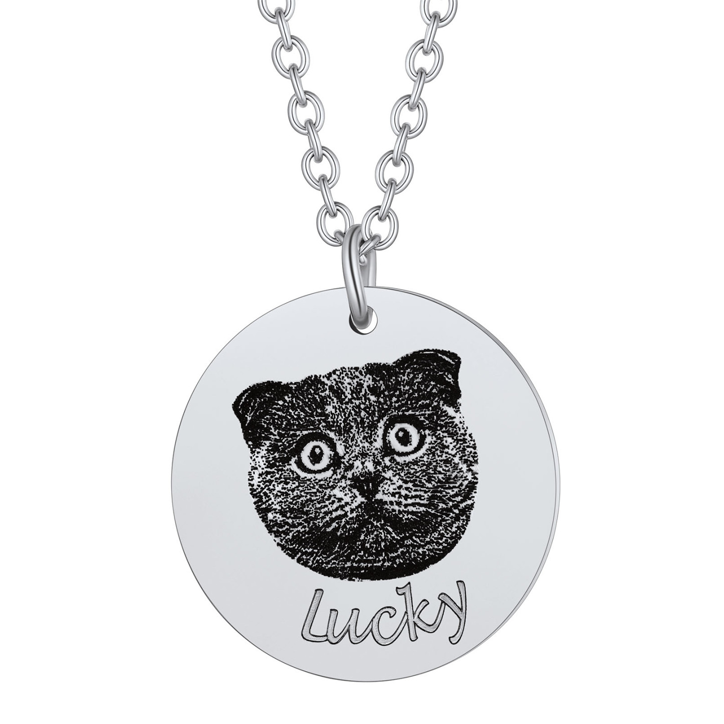 Collier Portrait d'Animal Personnalisé 1 Rond avec Nom