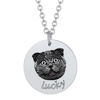 Collier Portrait d'Animal Personnalisé 1 Rond avec Nom