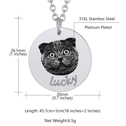 Collier Portrait d'Animal Personnalisé 1-3 Rond avec Nom taille