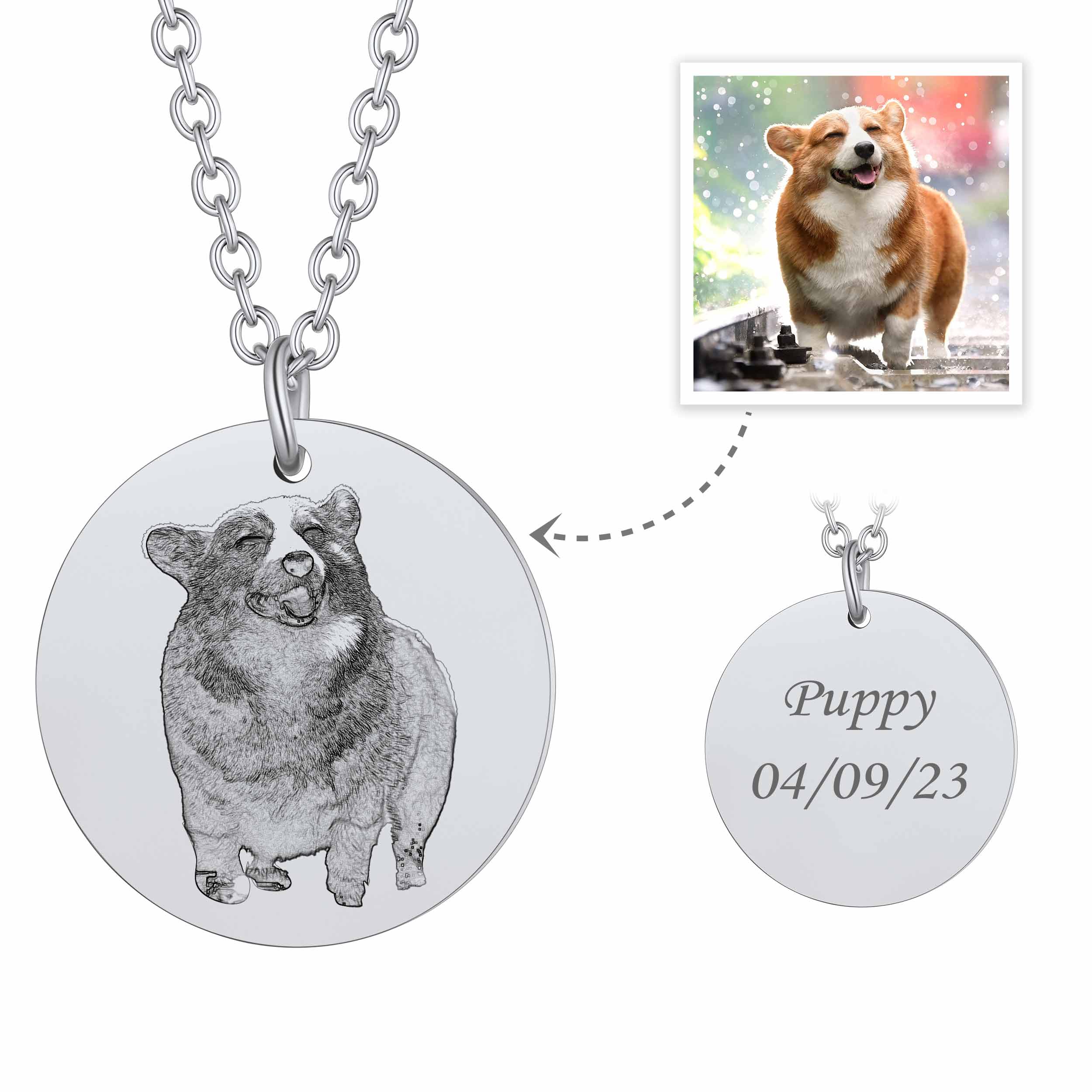 Collier Portrait d'Animal Personnalisé 1-3 Rond avec Nom