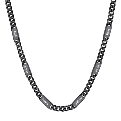 Collier Prénoms Homme – Gravure Personnalisée noir 6 prénoms 7mm
