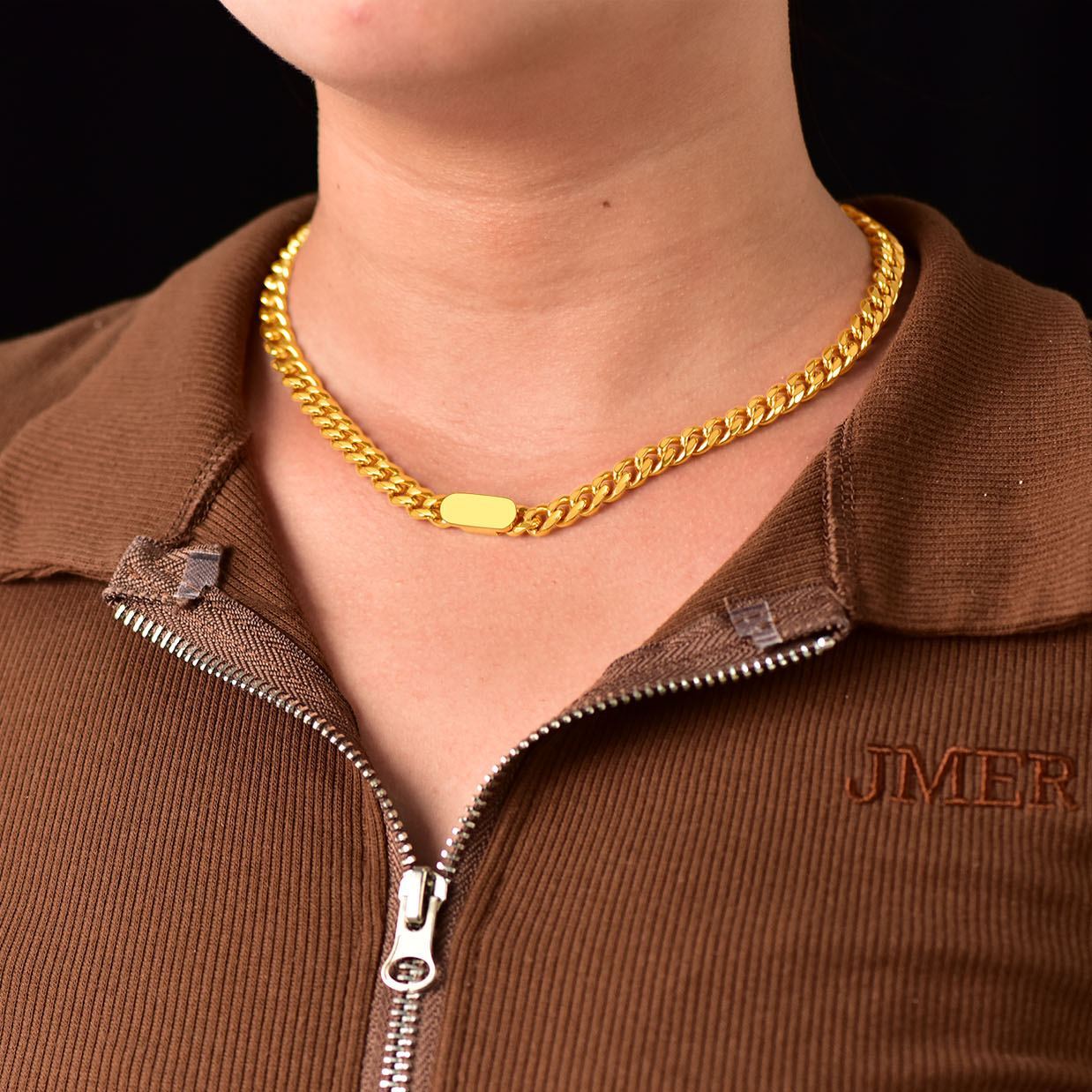 Collier Ras de Cou Chaîne Cuban Gravure Personnalisée 7MM Cadeau pour Femme