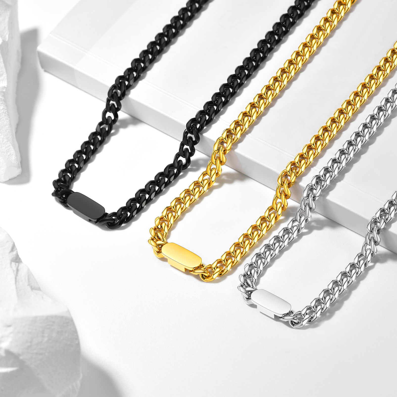 Collier Ras de Cou Chaîne Cuban Gravure Personnalisée 7MM 3 Couleurs