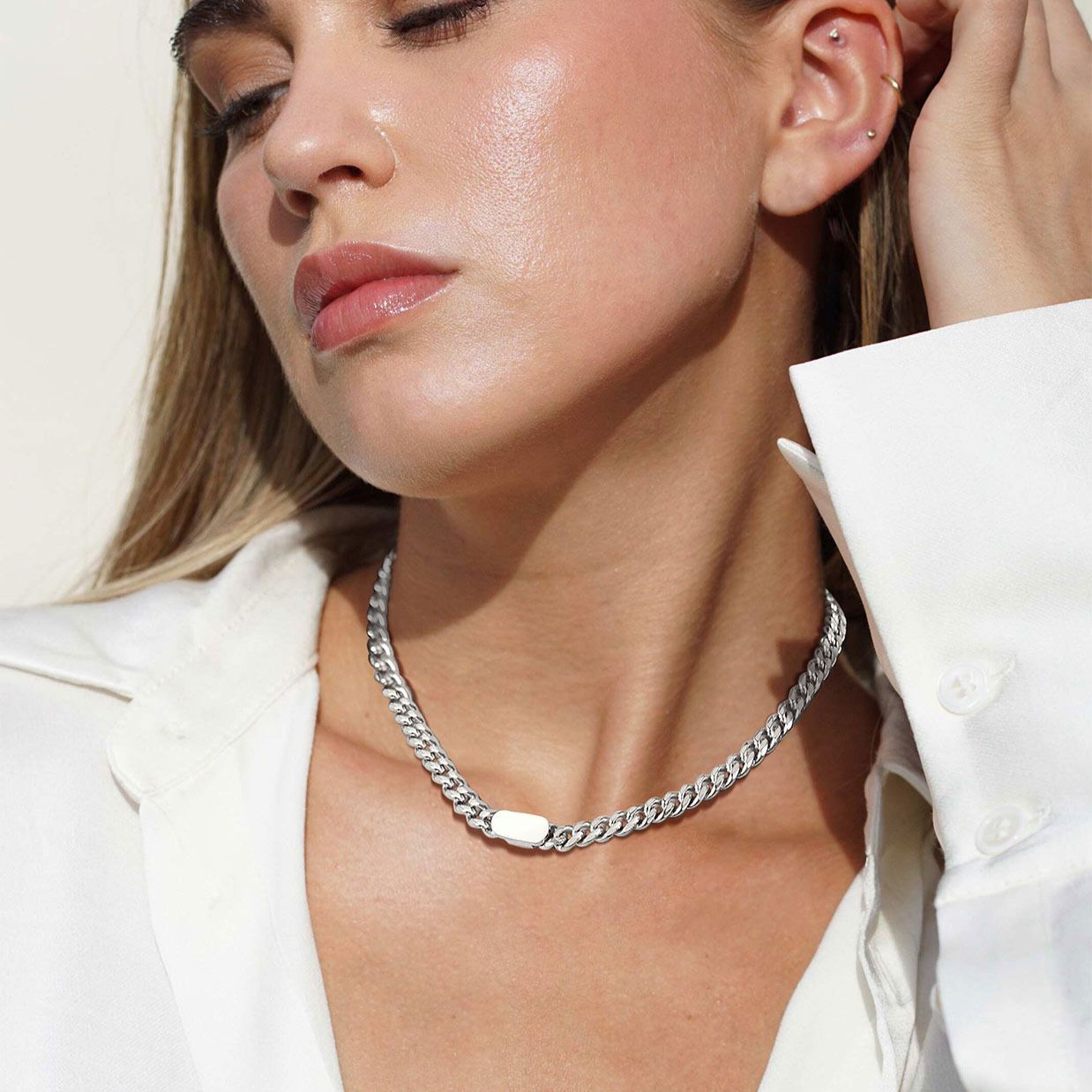 Collier Ras de Cou Chaîne Cuban Gravure Personnalisée 7MM pour Femme