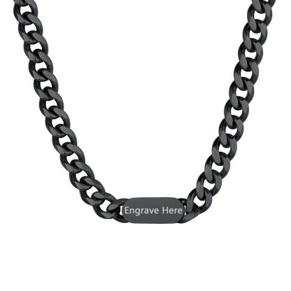 Collier Ras de Cou Chaîne Cuban Gravure Personnalisée 7MM Noir