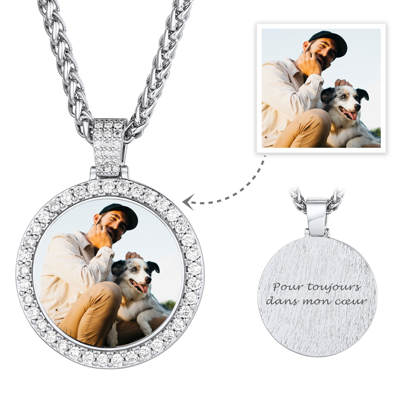 Collier Rond Hip Hop Personnalisé avec Photo et Gravure