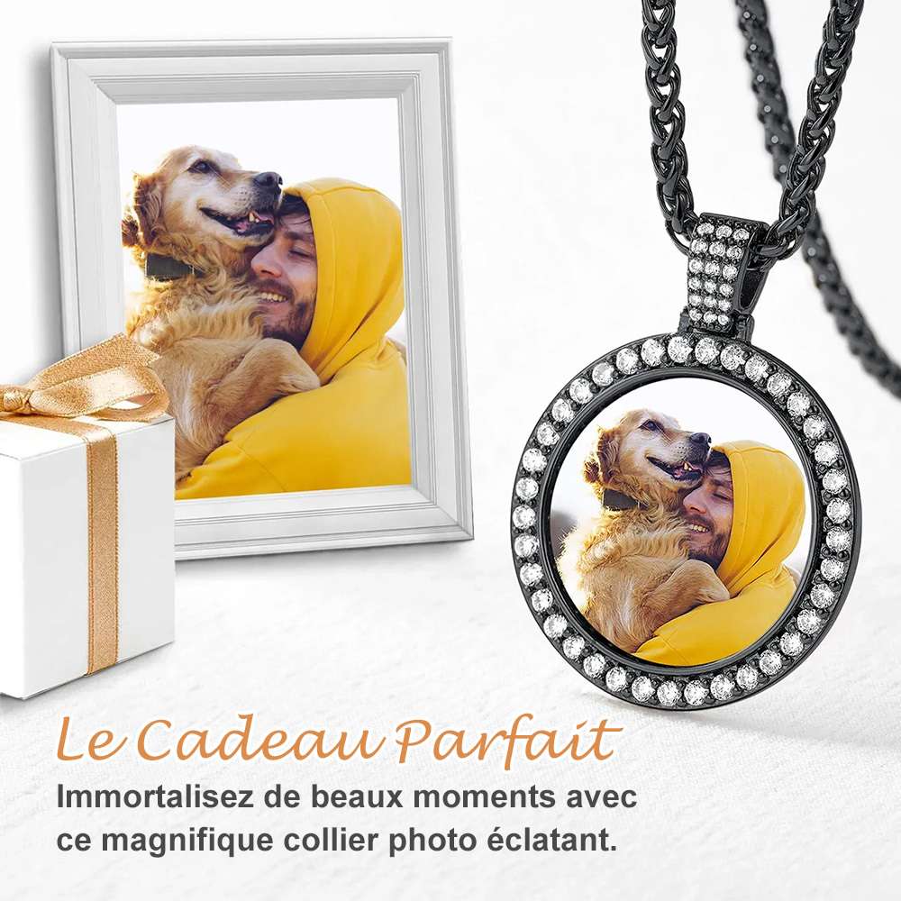 Collier Rond Hip Hop Personnalisé avec Photo et Gravure cadeau