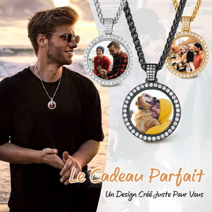 Collier Rond Hip Hop Personnalisé avec Photo et Gravure pour homme