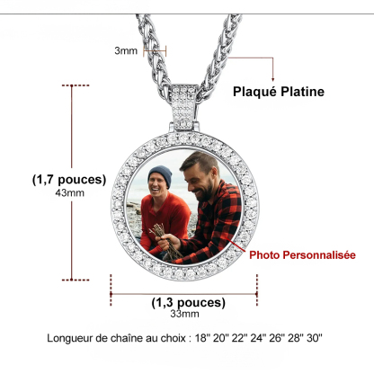 Collier Rond Hip Hop Personnalisé avec Photo et Gravure taille
