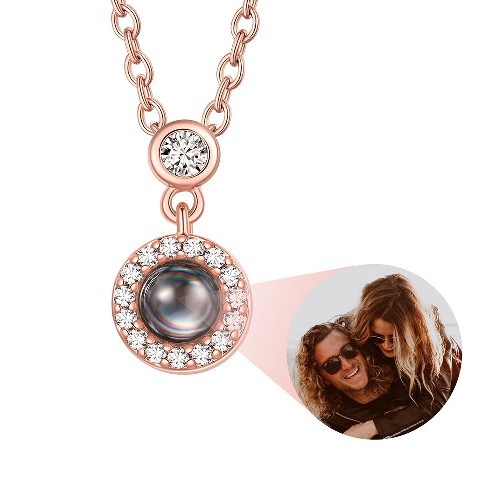 Collier Rond Photo Projection Personnalisé Or Rose