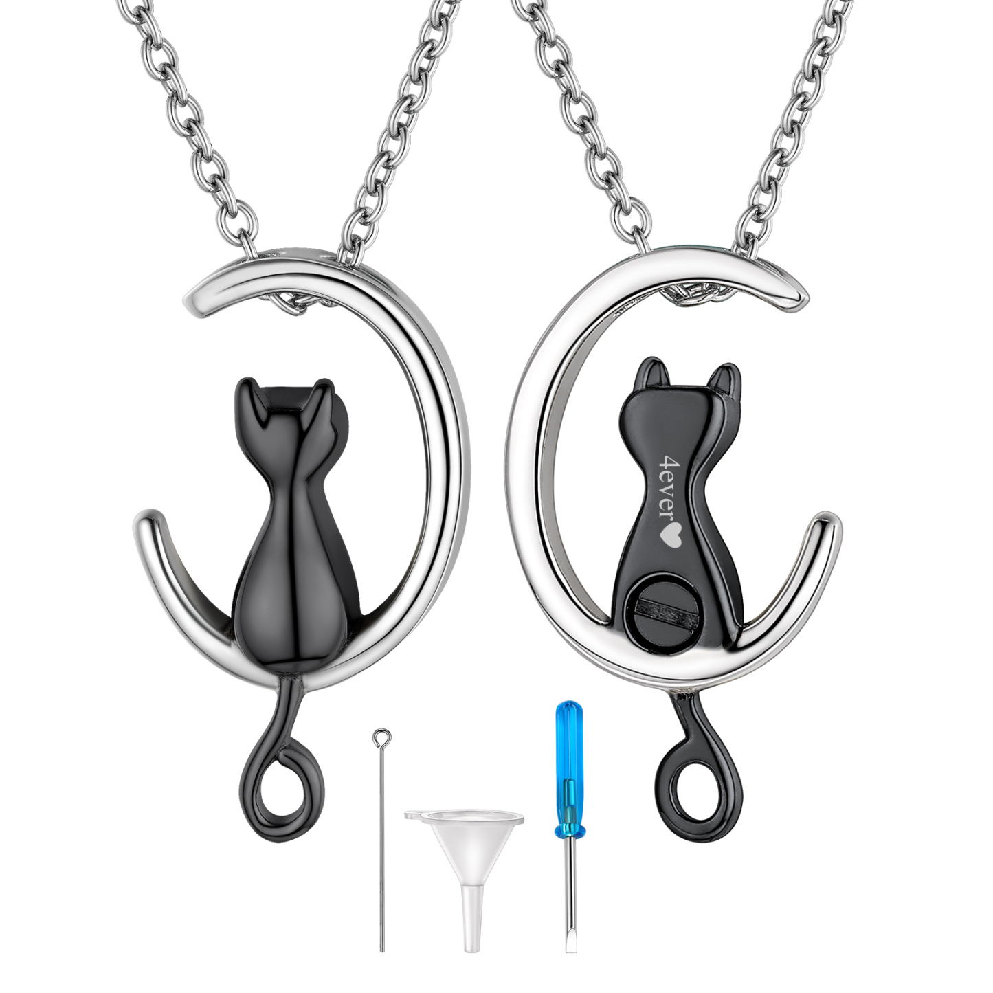 Collier Urne Chat Lune Personnalisé | Crémation pour Cendres d’Animaux