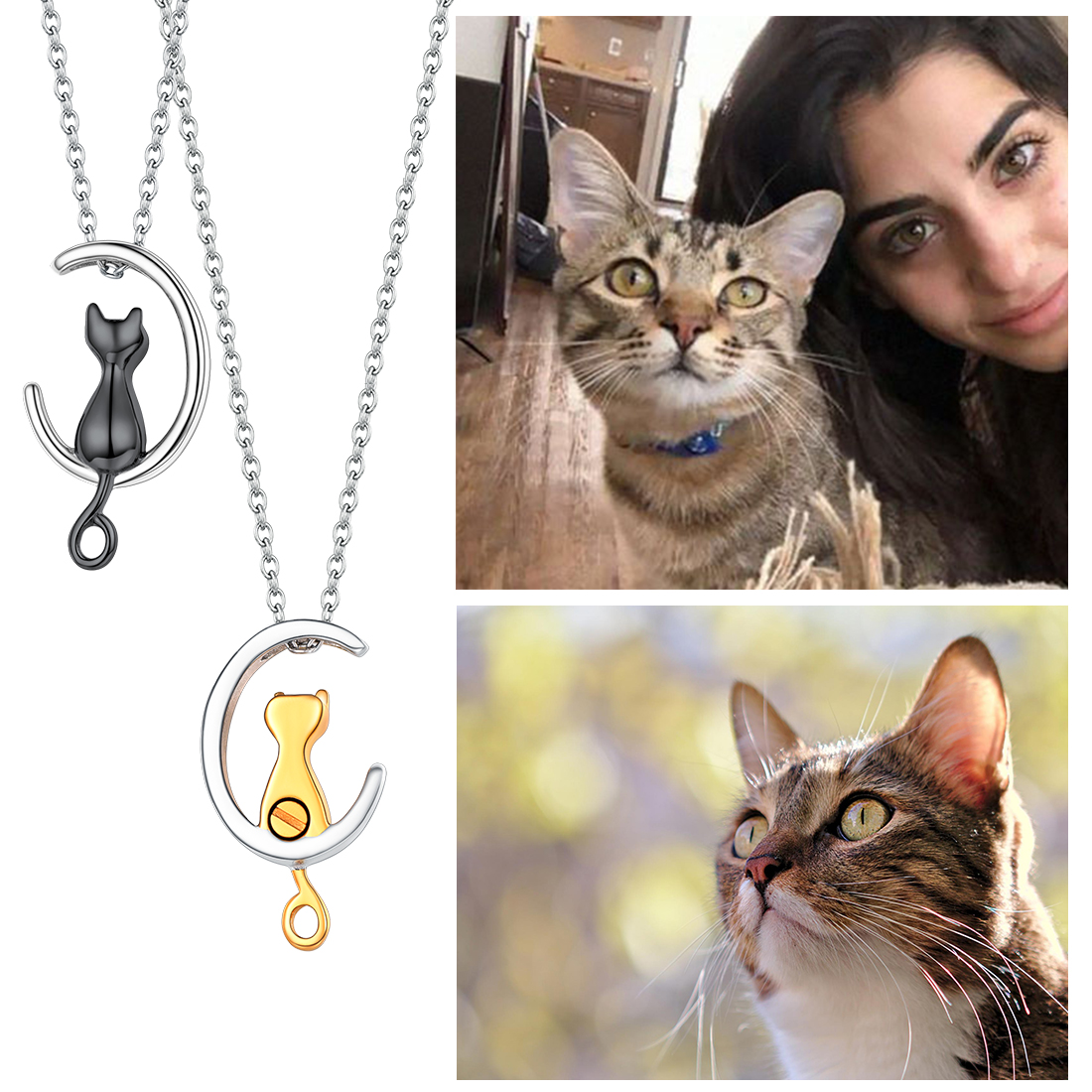 Collier Urne Chat Lune Personnalisé  pour Cendres d’Animaux