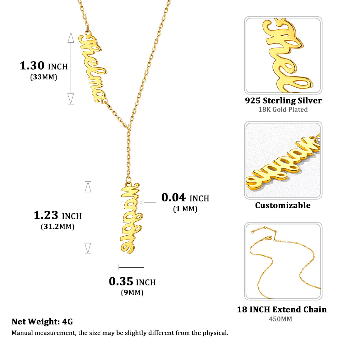 Collier Y Rolo Personnalisé avec 2 Prénoms pour Femme