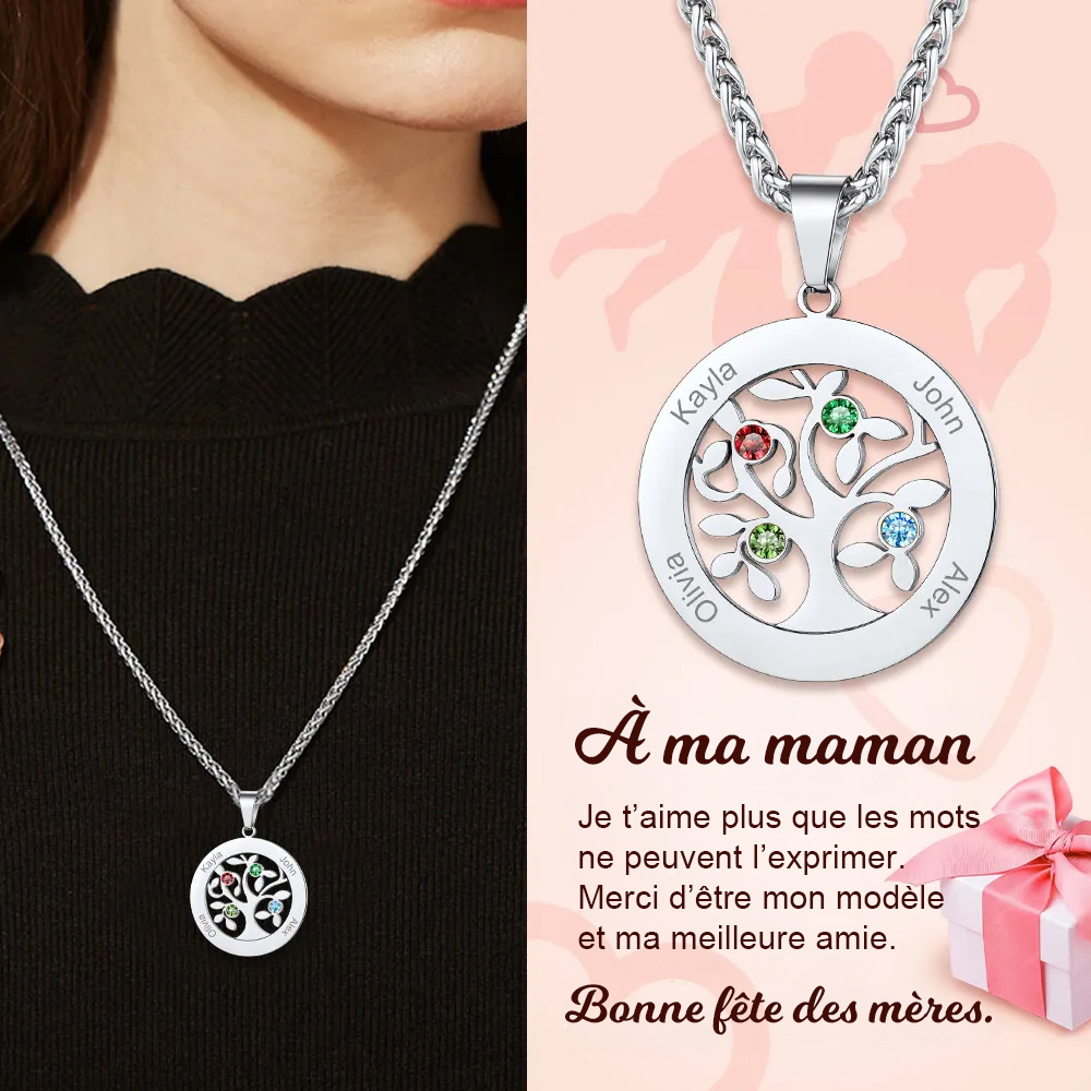 Collier cadeau pour maman Arbre de Vie avec Pierres de Naissance Personnalisé