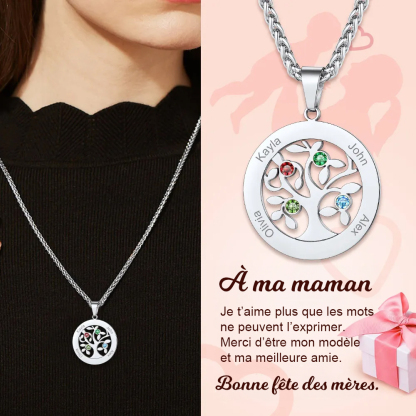 Collier cadeau pour maman Arbre de Vie avec Pierres de Naissance Personnalisé