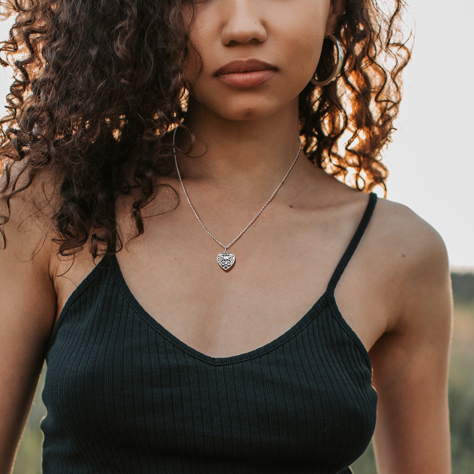 Collier femme Médaillon Photo Crâne Cœur