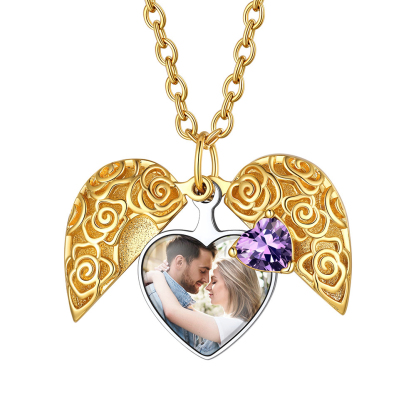 Collier or Médaillon Rose Cœur Personnalisé avec Photo et Pierre