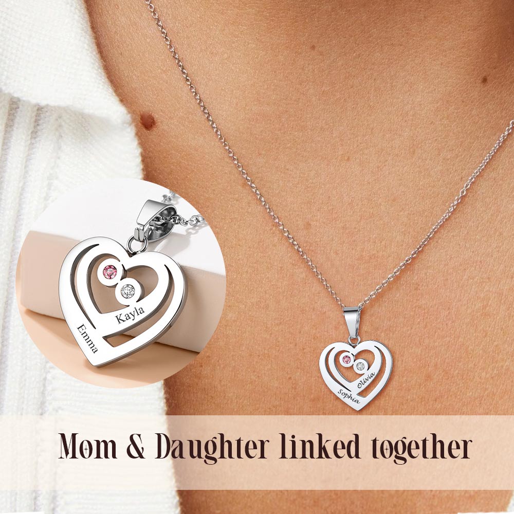 Collier pendentif Cœur Personnalisé Prénoms et Pierres de Naissance
