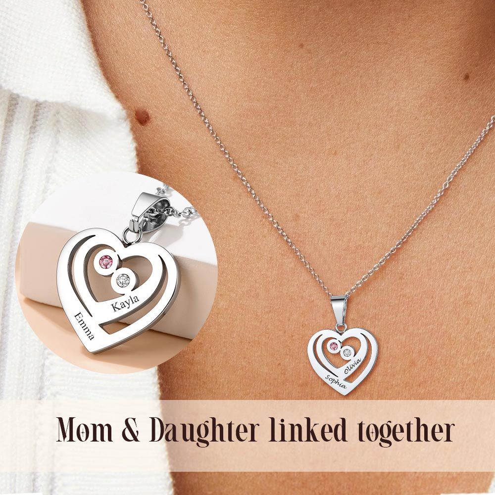 Collier pendentif Cœur Personnalisé Prénoms et Pierres de Naissance