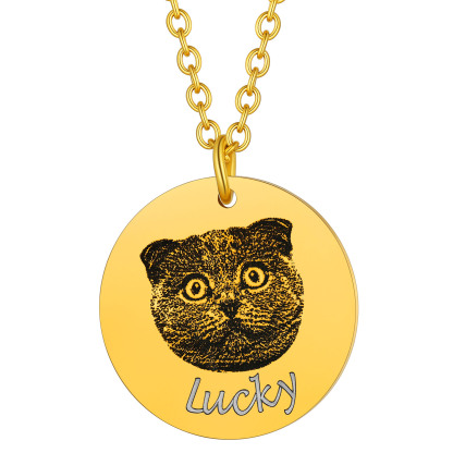 Collier Portrait d'Animal Personnalisé 1 Rond avec Nom or