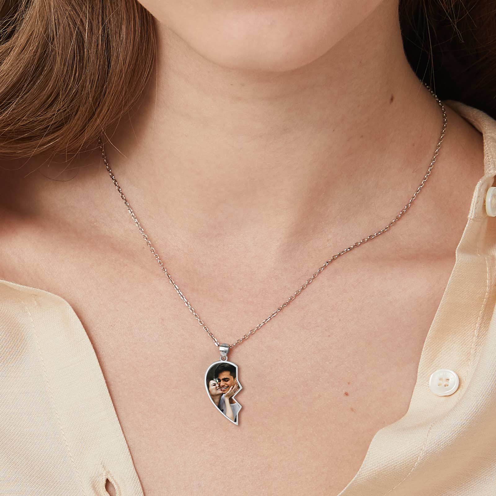 Colliers Duo Cœurs Photo Personnalisés Cadeau pour Femme